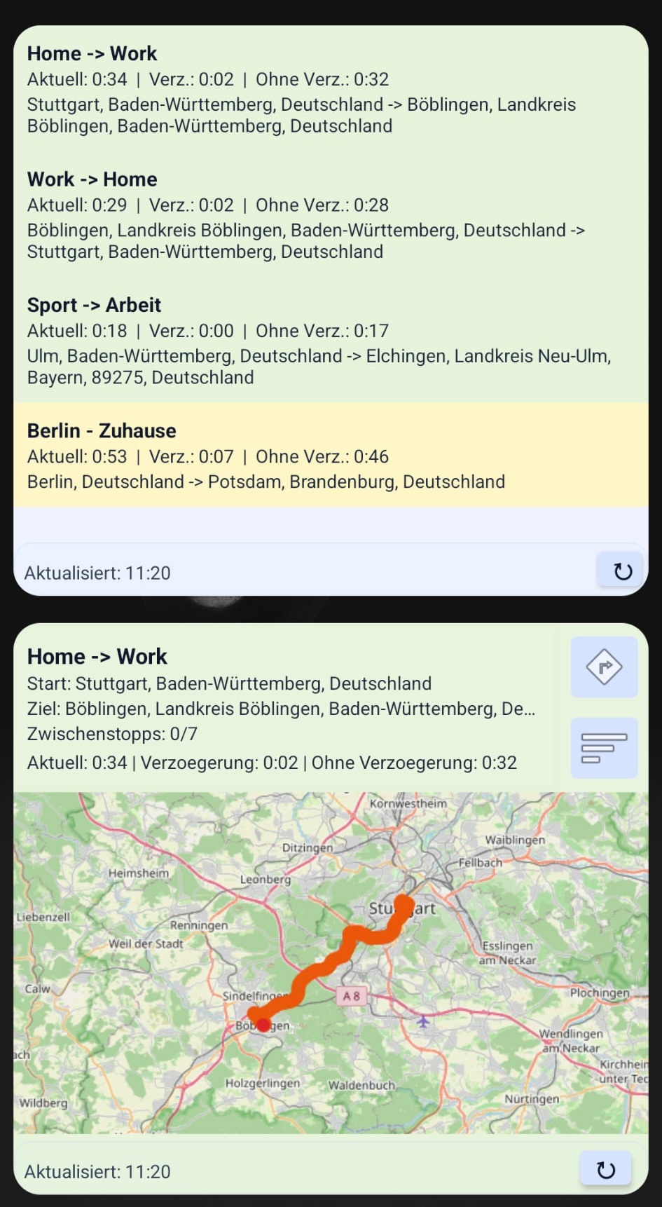 Traffic Jam Desktop Widget Hauptansicht
