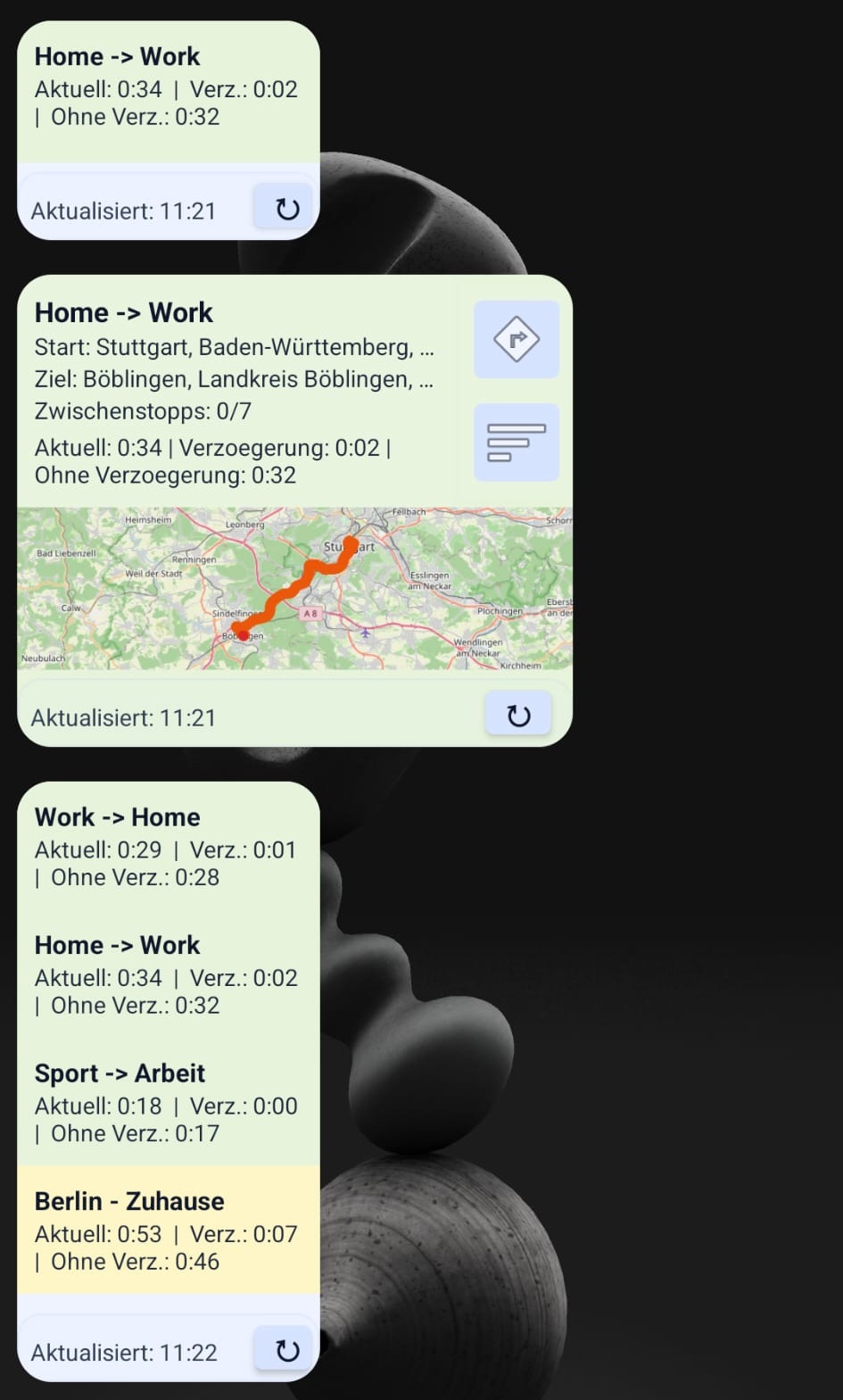 Kompaktes Widget fuer mehrere Routen